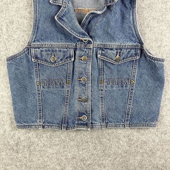 VTG Zena Jeans Vest Womens L Western Denim Sleeveless Cropped Button 90s Retro - Picture 11 of 14